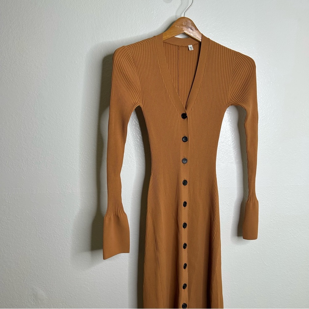 A.L.C. Tamara Button Front Maxi Dress Ribbed Long Sleeve in Cashew XS - Picture 5 of 12